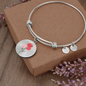Carnation Illustration - Engravable January Flower Birth Month - Bangle Bracelet with Circle Pendant - The Gift Eternal