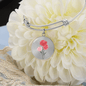 Carnation Illustration - Engravable January Flower Birth Month - Bangle Bracelet with Circle Pendant - The Gift Eternal