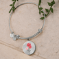 Carnation Illustration - Engravable January Flower Birth Month - Bangle Bracelet with Circle Pendant - The Gift Eternal