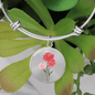 Carnation Illustration - Engravable January Flower Birth Month - Bangle Bracelet with Circle Pendant - The Gift Eternal