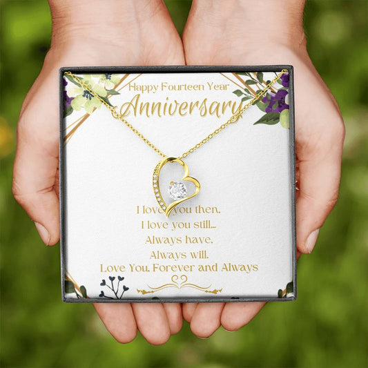 14th Year Wedding Anniversary Gift for Wife - Golden Floral - Forever Love Necklace - Perfect Gift for Her - Fourteen Year Marriage Gift
