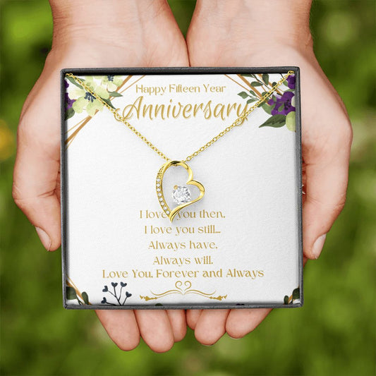 15th Year Wedding Anniversary Gift for Wife - Golden Floral - Forever Love Necklace - Perfect Gift for Her - Fifteen Year Marriage Gift