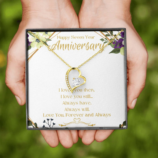 7th Year Wedding Anniversary Gift for Wife - Golden Floral - Forever Love Necklace - Perfect Gift for Her - Seven Year Marriage Gift