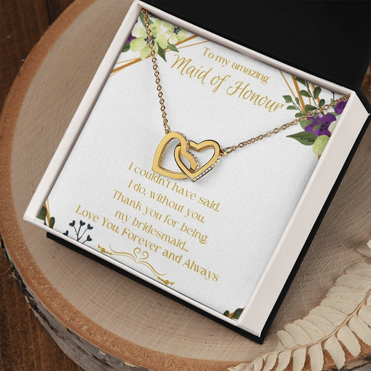 To My Amazing Maid of Honour - Golden Floral Love - Interlocking Hearts Necklace - The Gift Eternal