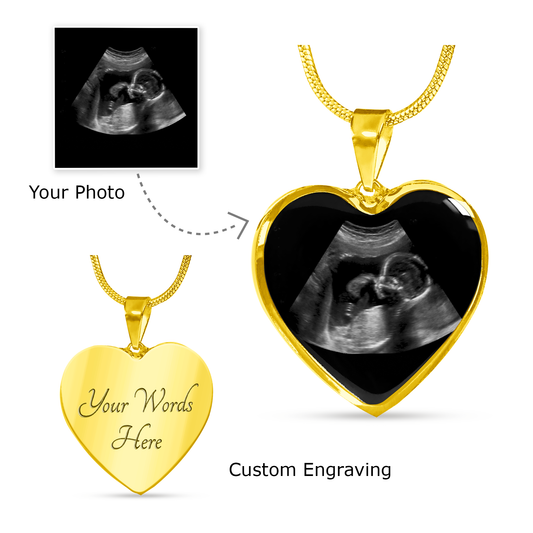 New Born Sonogram Ultrasound - Engravable Heart Pendant Necklace - Your Photo