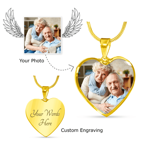 Guardian Angel - In Loving Memory Of - Your Photo - Engravable Heart Pendant Necklace